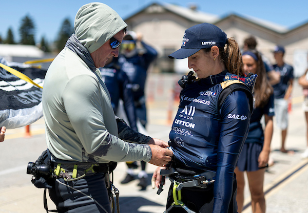 Manon Audinet, strategist of DS Automobiles SailGP Team France, in the technical area on Race Day 2 of the Oracle Perth Sail Grand Prix presented by KPMG in Perth, Australia. Sunday 18 January 2026. Rolex SailGP Championship Event 1 2026 Season. Photo: Samo Vidic for SailGP. Handout image supplied by SailGP